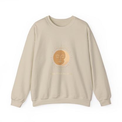 Minimalist Sun & Moon Face Crewneck Sweatshirt — Calm Vibes, Spiritual Graphic Printify