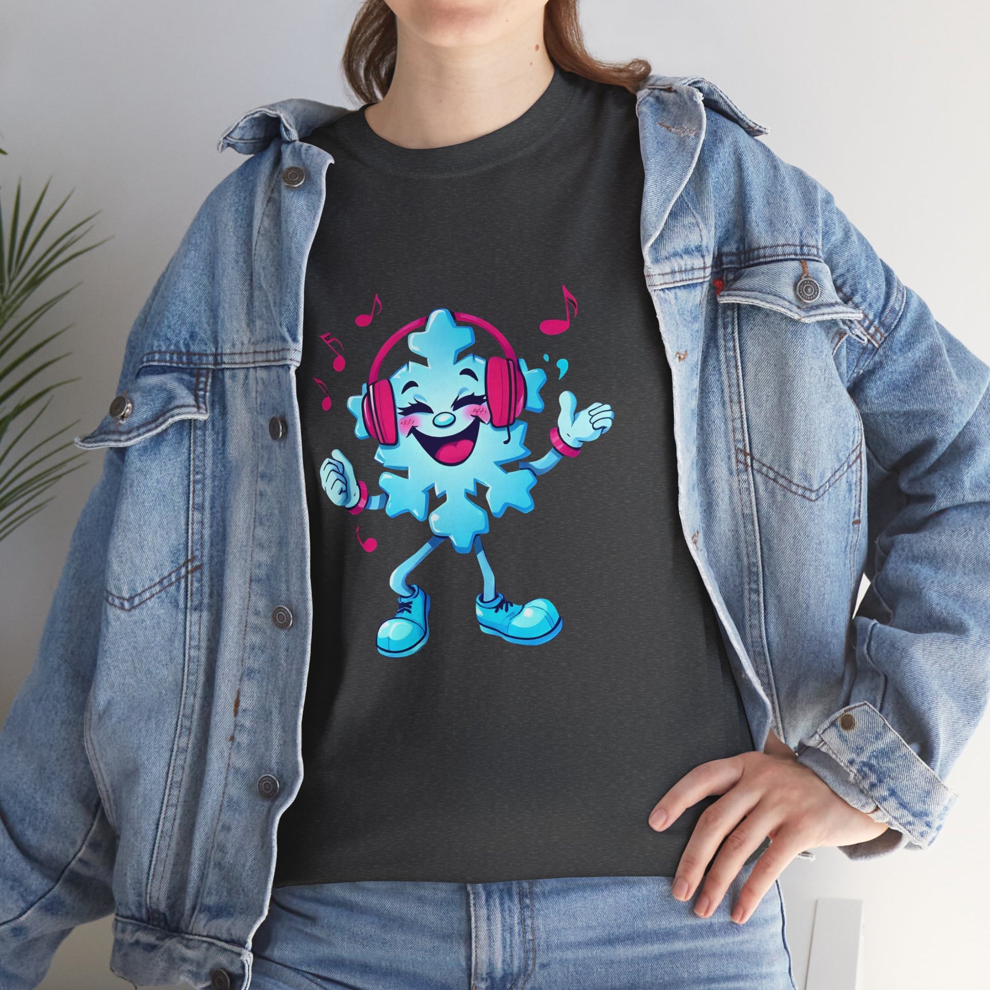 Music Lover Graphic Tee — Happy Snowflake Headphones Character Shirt Printify