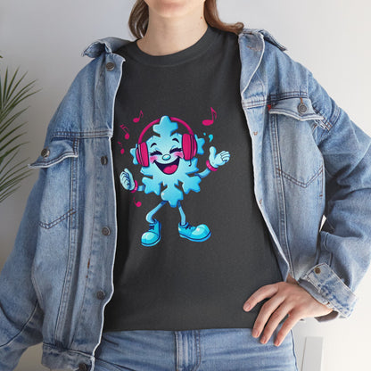Music Lover Graphic Tee — Happy Snowflake Headphones Character Shirt Printify