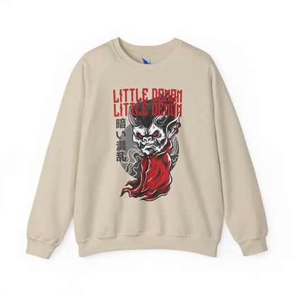 Little Demon Crewneck Sweatshirt — Gothic Oni Skull Pullover Printify