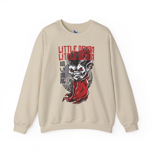 Little Demon Crewneck Sweatshirt — Gothic Oni Skull Pullover Printify