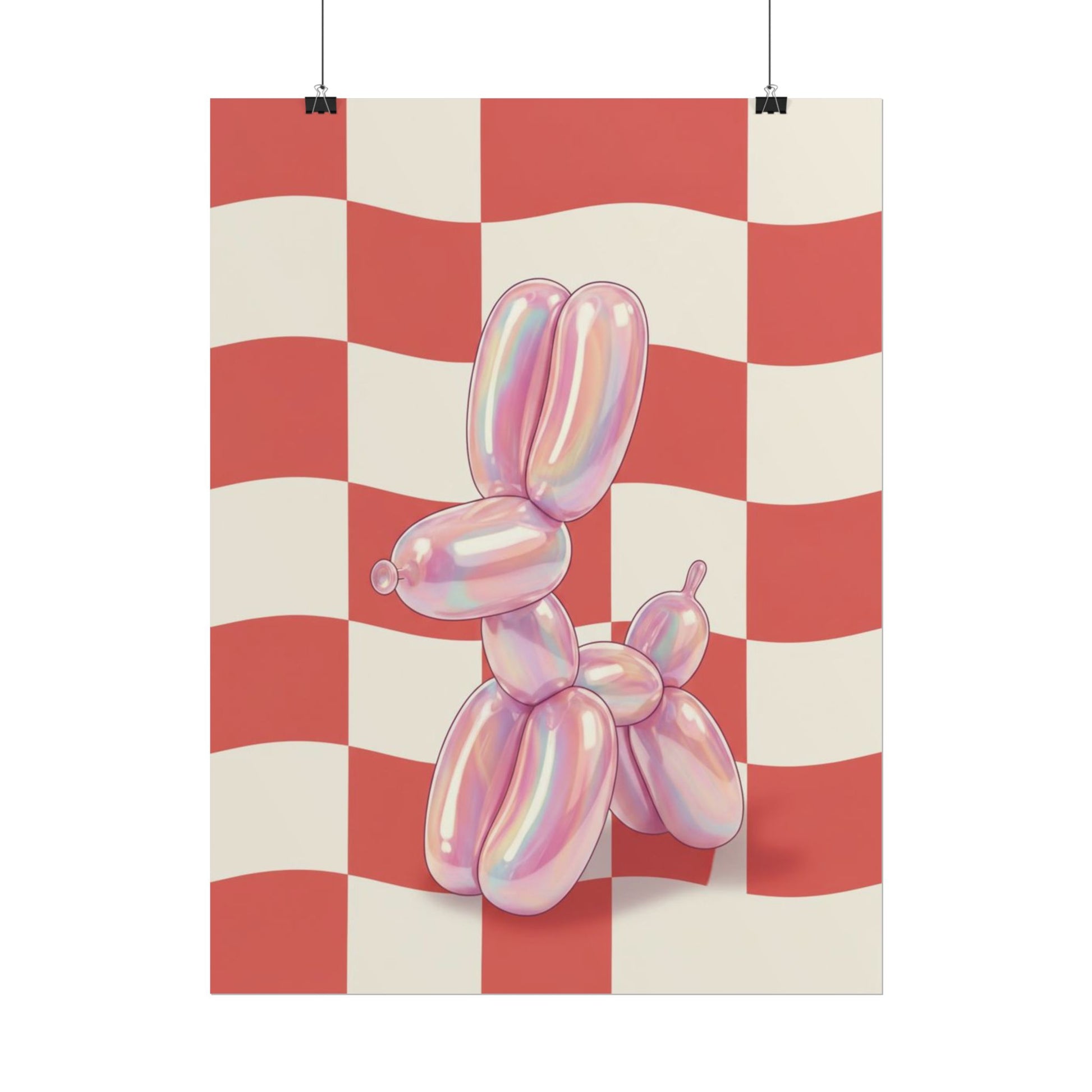 Iridescent Balloon Dog Poster — Retro Checkerboard Wall Art Printify