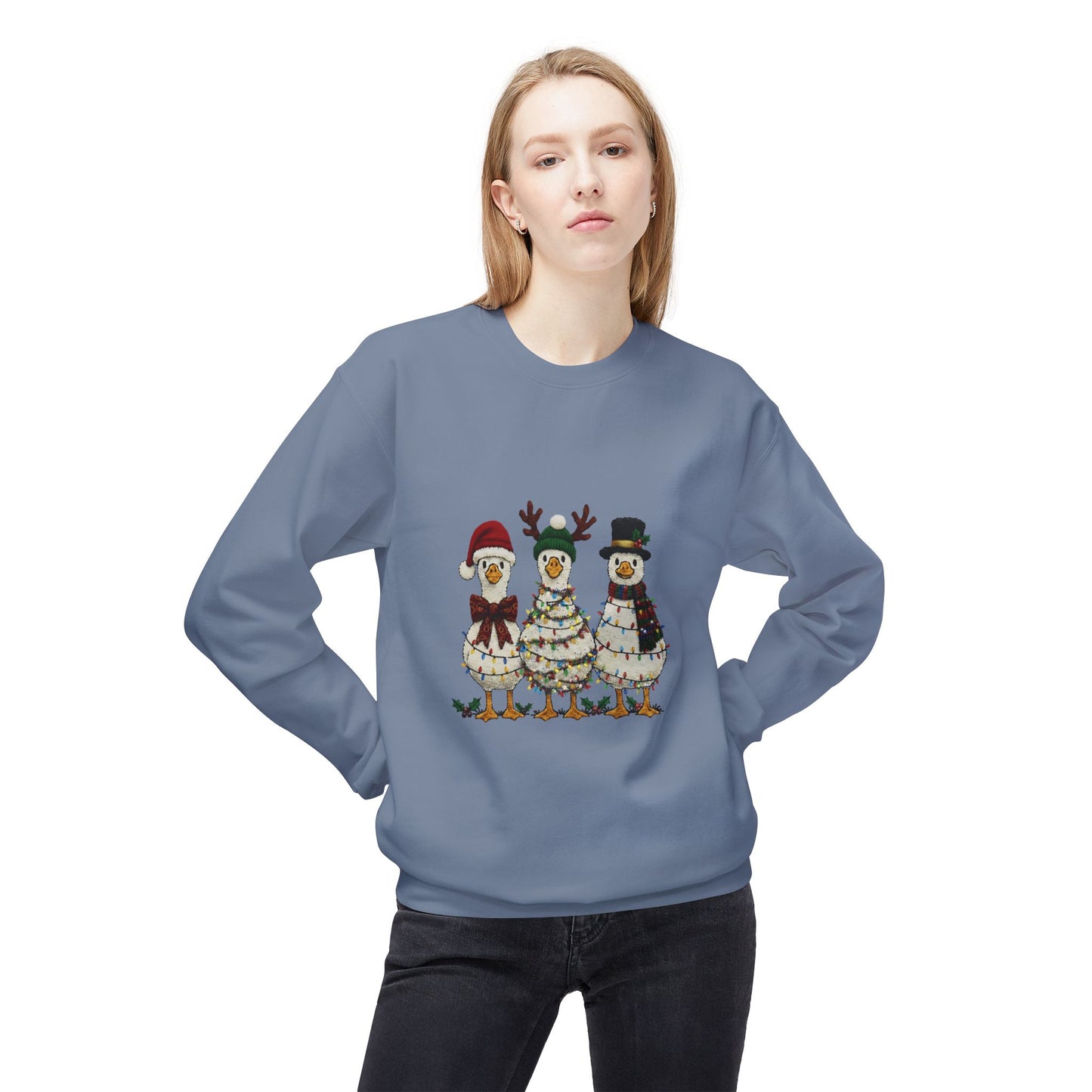 Christmas Duck Family Sweatshirt — Festive Holiday Trio Crewneck Printify