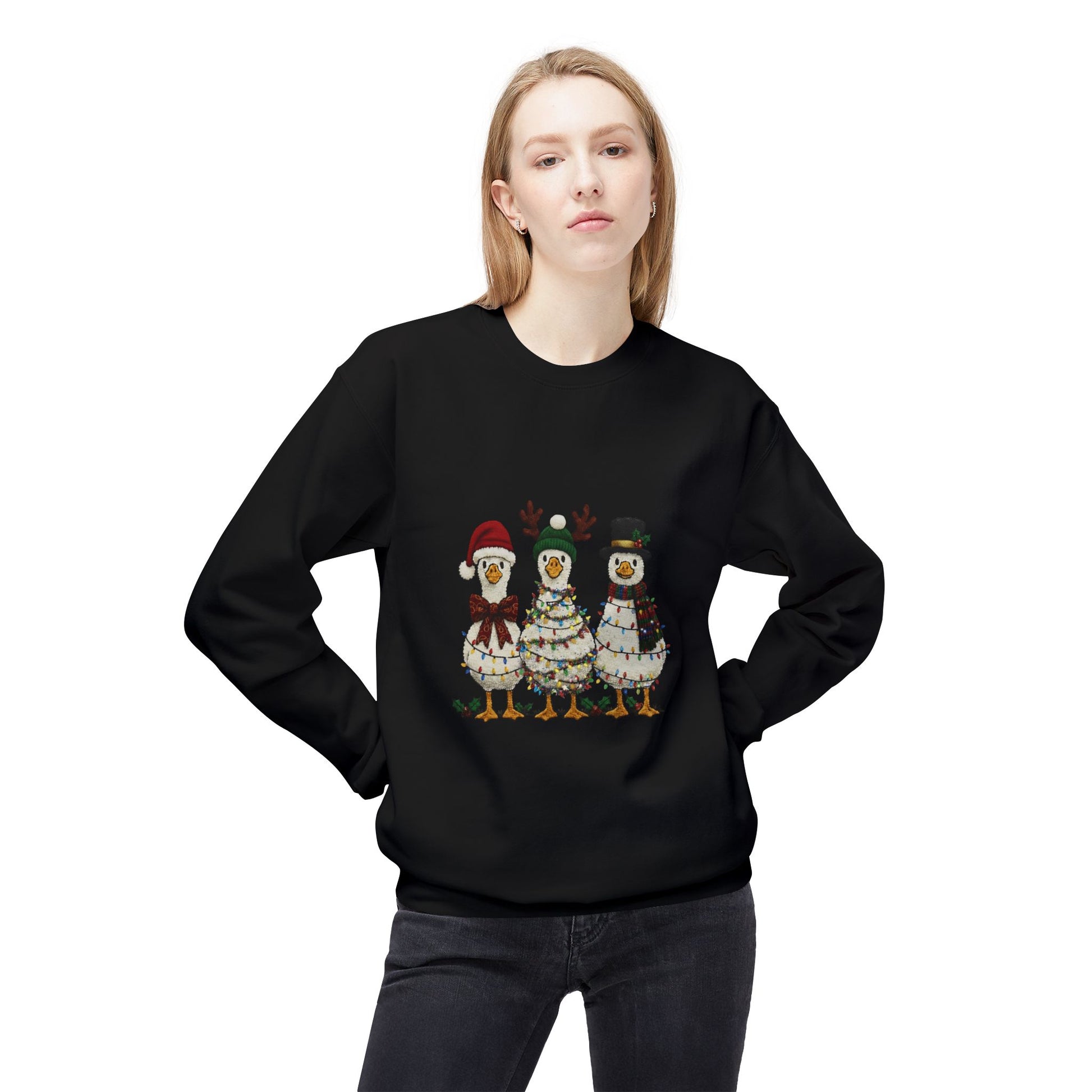 Christmas Duck Family Sweatshirt — Festive Holiday Trio Crewneck Printify