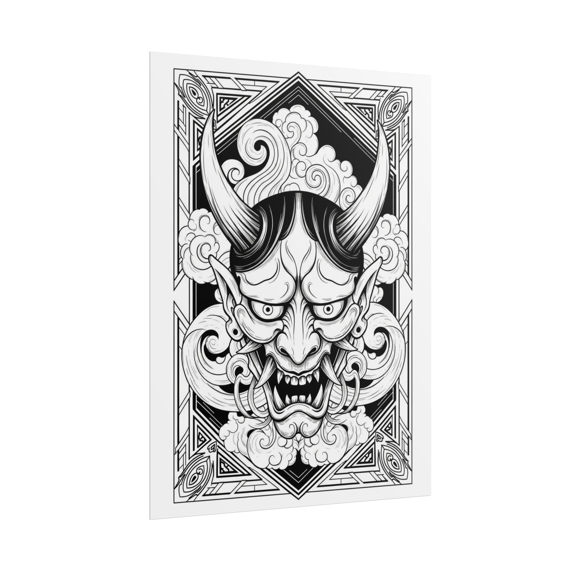 Hannya Demon Wall Art Poster — Black & White Japanese Mask Wall Print Printify