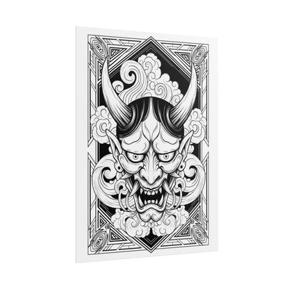 Hannya Demon Wall Art Poster — Black & White Japanese Mask Wall Print Printify