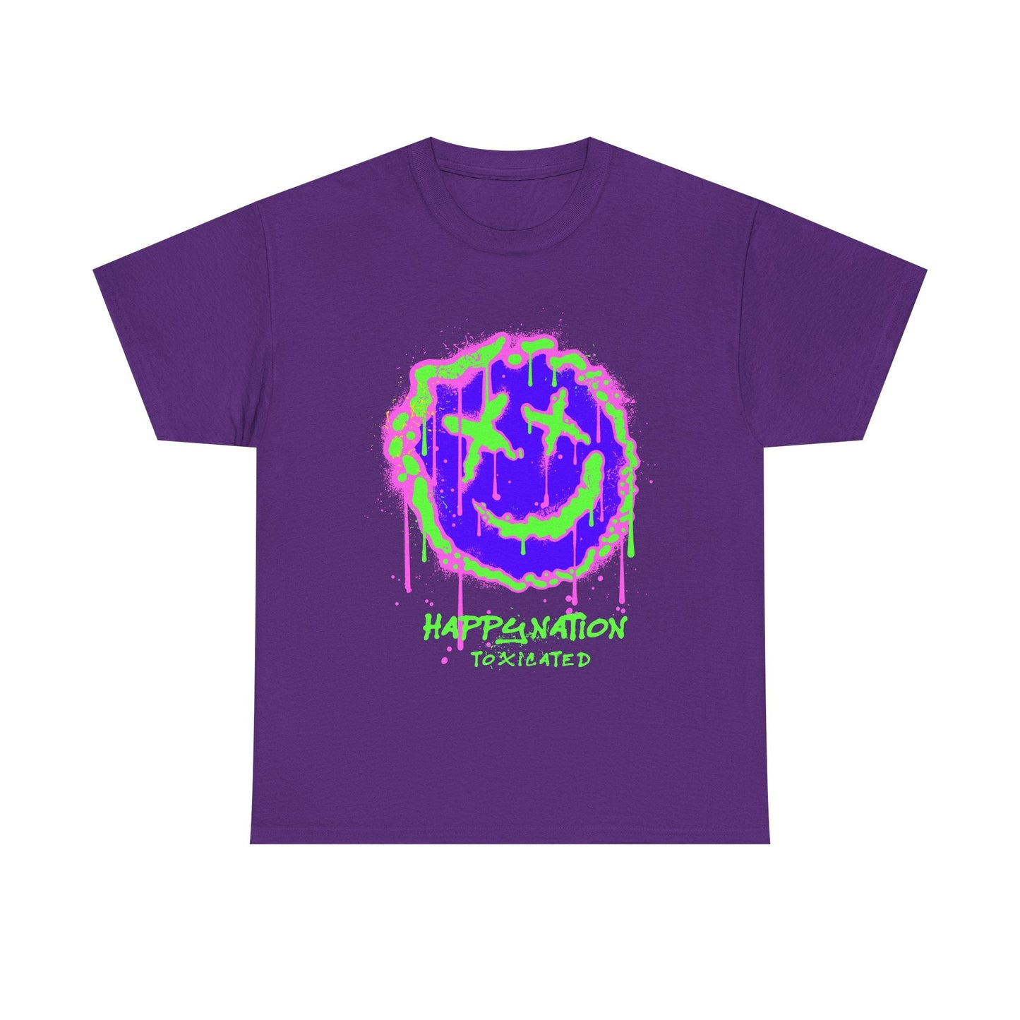 Tee — Neon Drip Smiley "Happynation Toxicated" Graphic T-shirt Printify