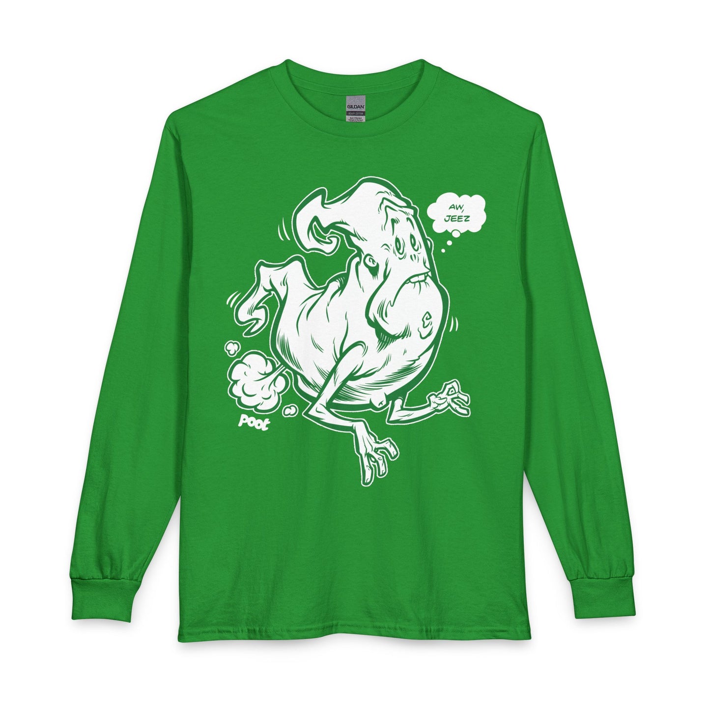 Ghostly Sneeze Long Sleeve T-Shirt — Playful Green Cartoon Spirit Design Printify