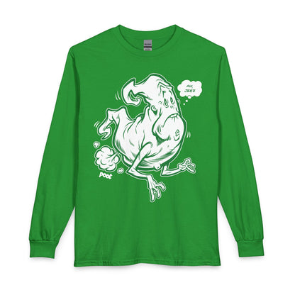 Ghostly Sneeze Long Sleeve T-Shirt — Playful Green Cartoon Spirit Design Printify