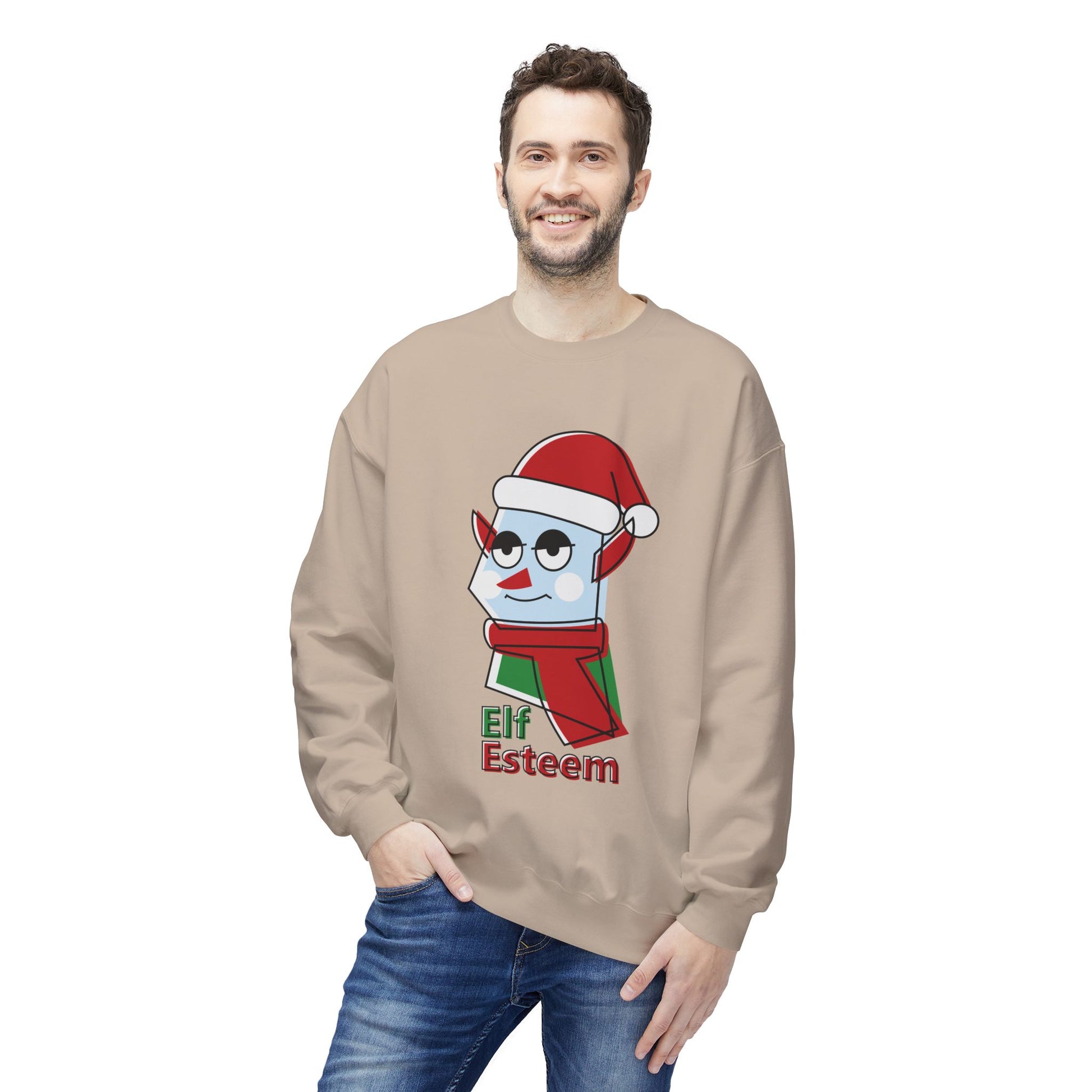Elf Esteem Crewneck Sweatshirt — Funny Retro Holiday Christmas Sweater Printify