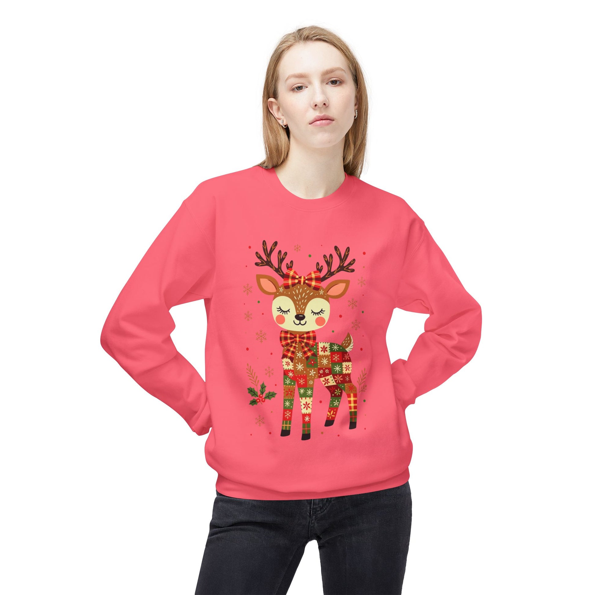 Christmas Patchwork Reindeer Sweatshirt Printify