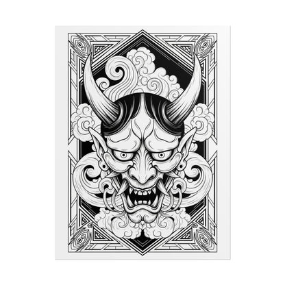 Hannya Demon Wall Art Poster — Black & White Japanese Mask Wall Print Printify