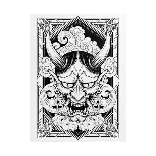 Hannya Demon Wall Art Poster — Black & White Japanese Mask Wall Print Printify