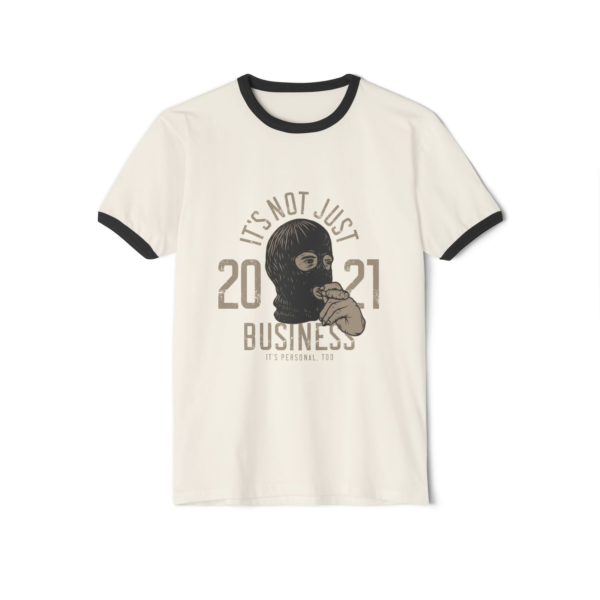Ringer T-Shirt — Vintage Ski Mask Graphic Printify