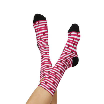 Heart Stripe Socks — Pink Valentine Sublimation Crew Socks Printify