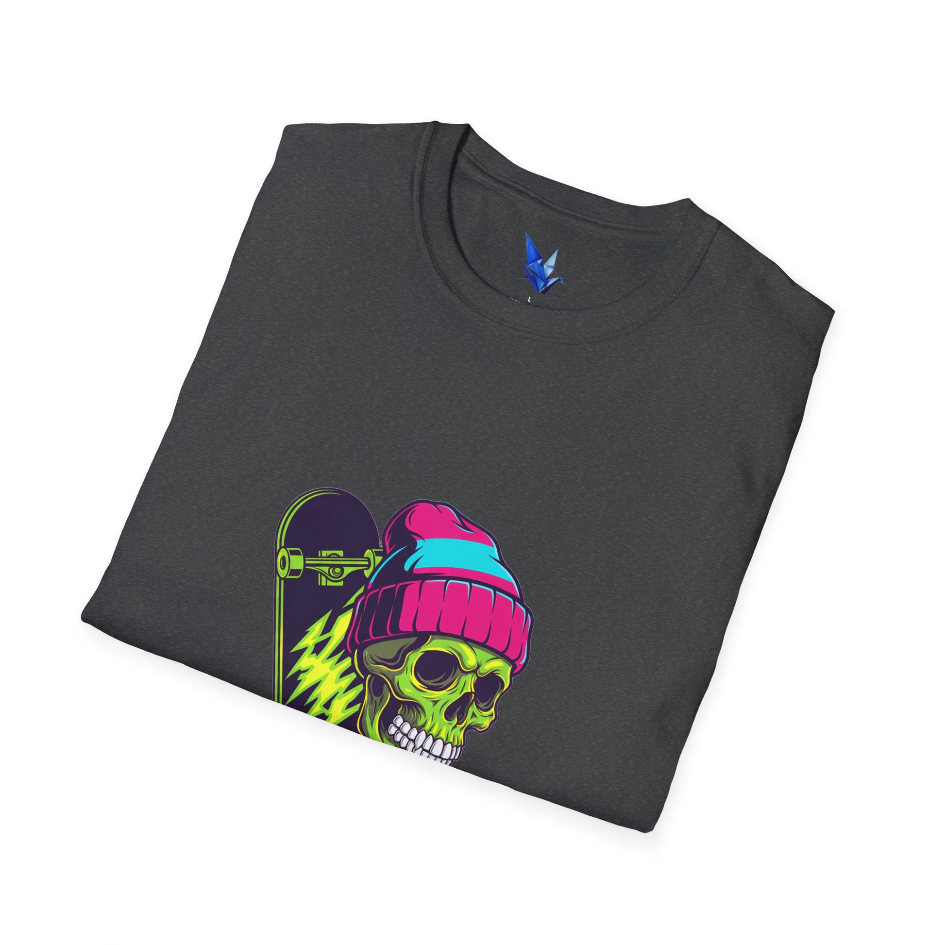 Skate or Die Skull T-Shirt — Neon Skateboard Graphic Tee Printify