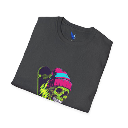 Skate or Die Skull T-Shirt — Neon Skateboard Graphic Tee Printify