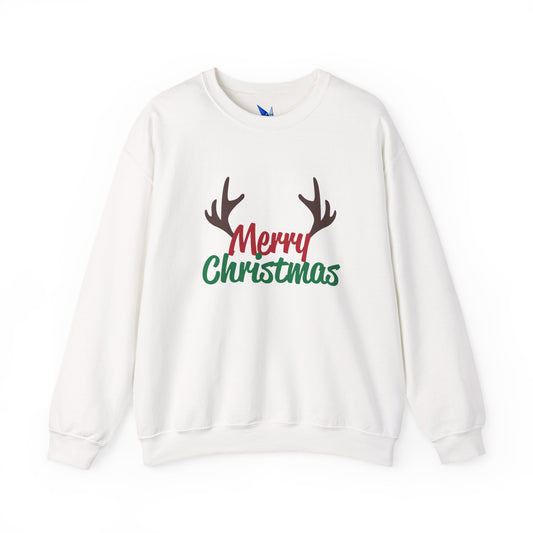 Merry Christmas Reindeer Antlers Crewneck Sweatshirt Printify