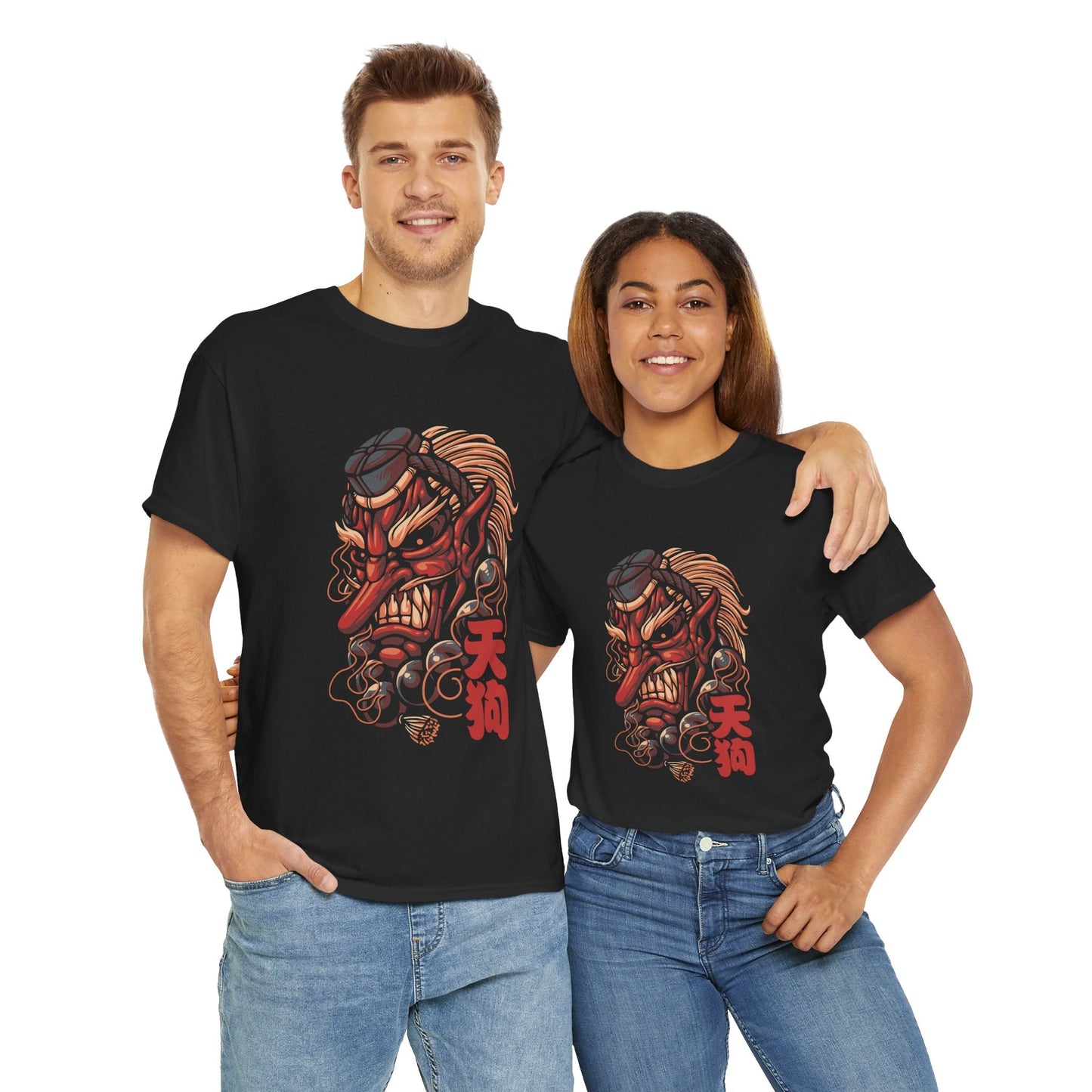 T-Shirt — Red Tengu Mask Graphic Tee (Japanese Oni Design) Printify