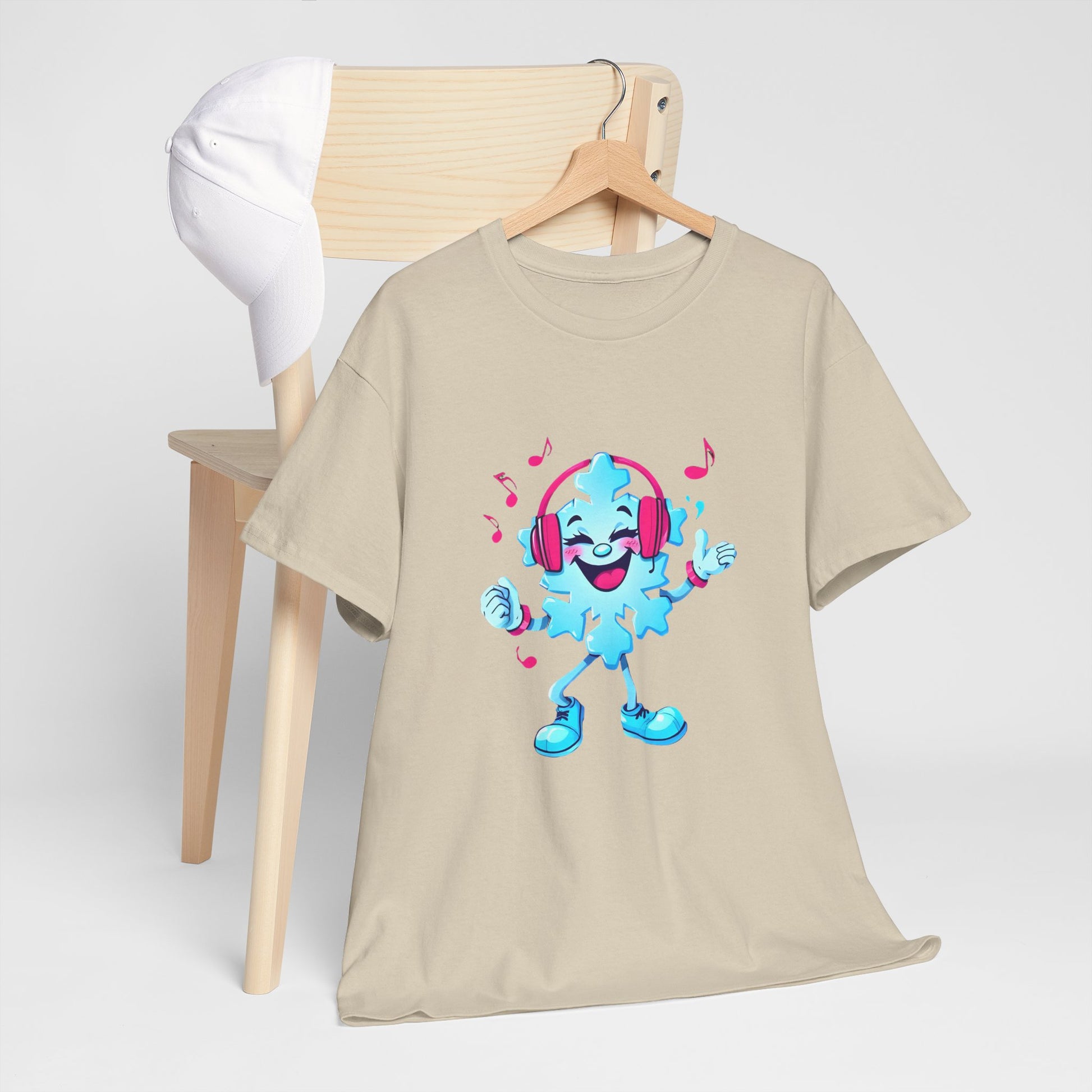 Music Lover Graphic Tee — Happy Snowflake Headphones Character Shirt Printify