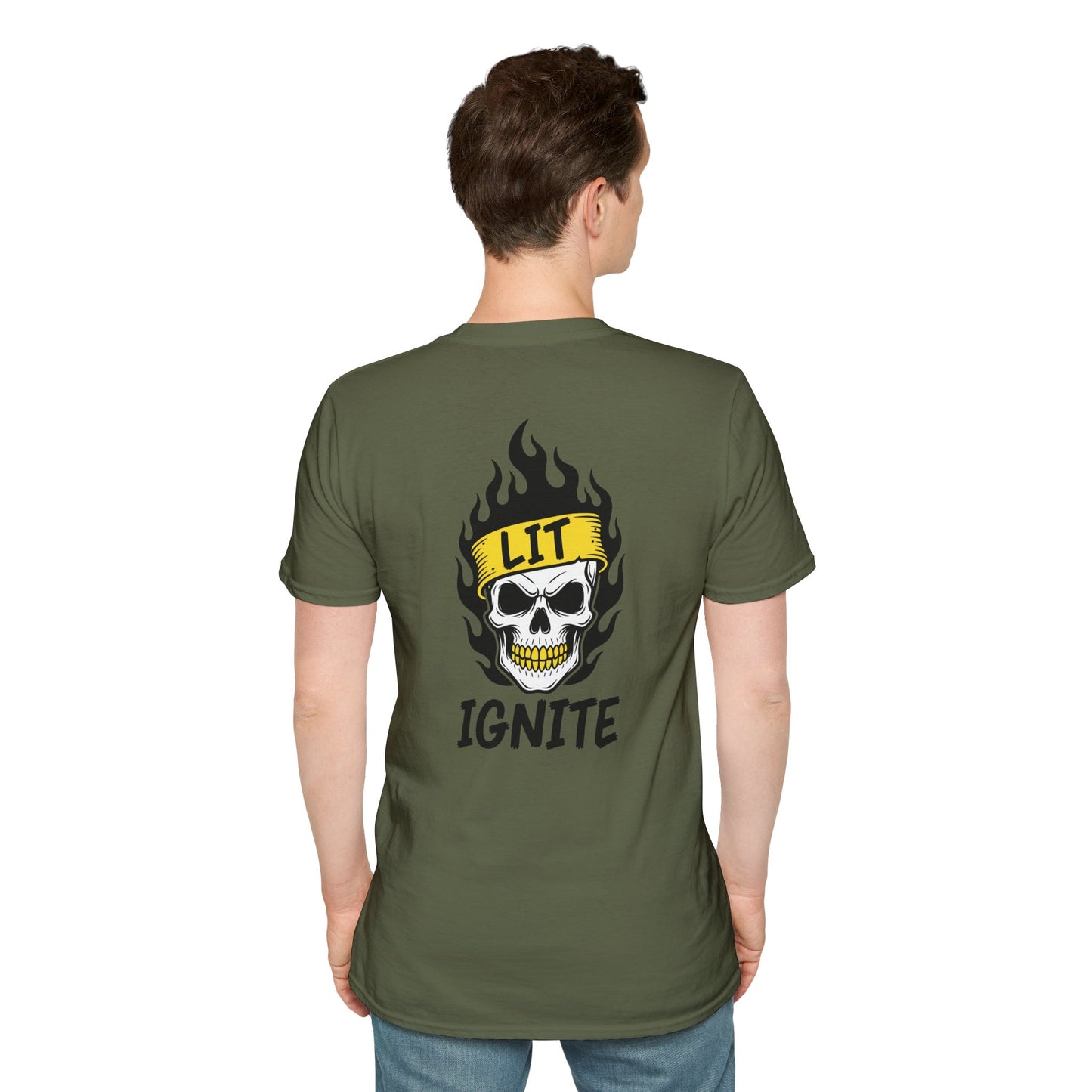 Ignite Skull T-Shirt — 'Ignite' Text & Flaming Skull 'LIT' Graphic Printify