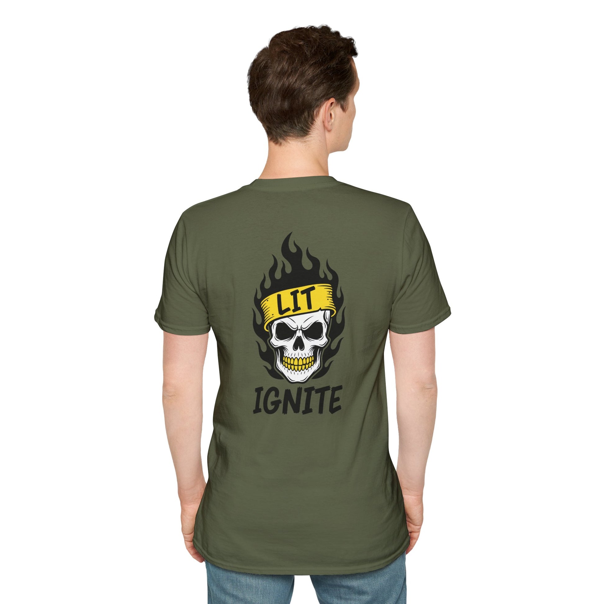 Ignite Skull T-Shirt — 'Ignite' Text & Flaming Skull 'LIT' Graphic Printify