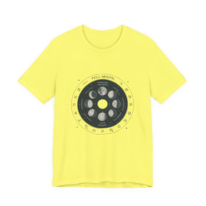 Moon Phases T-Shirt — Illustrated Lunar Cycle Tee (Full Moon, New Moon & Zodiac Icons) Printify