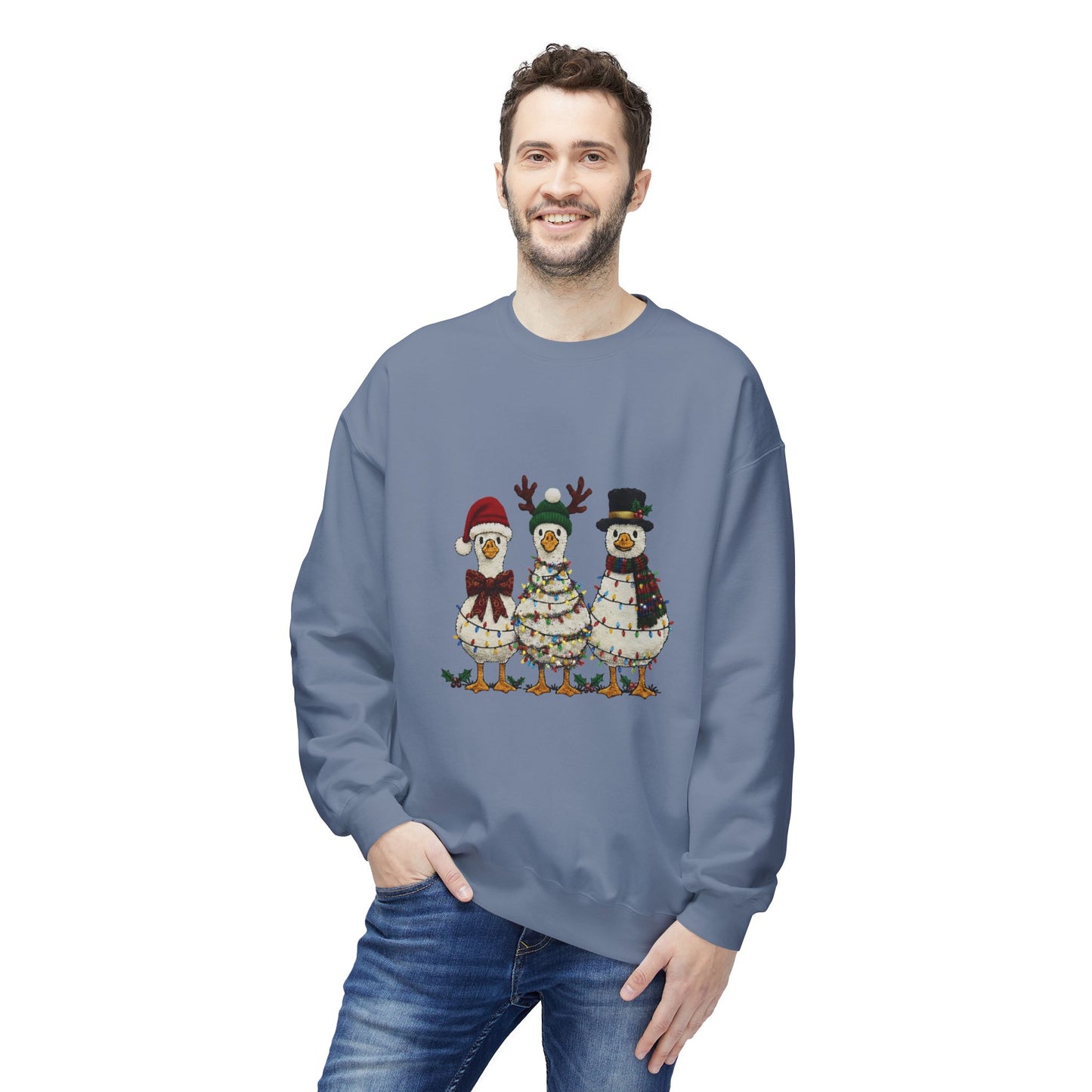 Christmas Duck Family Sweatshirt — Festive Holiday Trio Crewneck Printify