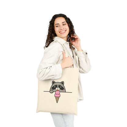 Canvas Tote Bag — Cute Raccoon Peeking at Ice Cream Graphic Printify