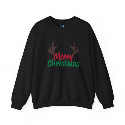 Merry Christmas Reindeer Antlers Crewneck Sweatshirt Printify