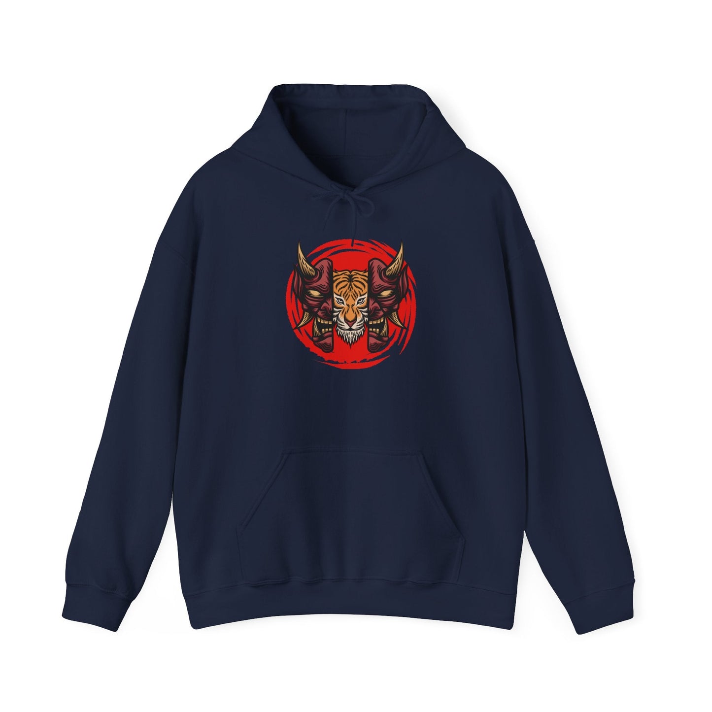 Tiger Demon Hoodie – Red Circle Oni Mask Graphic Printify