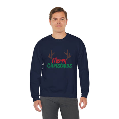 Merry Christmas Reindeer Antlers Crewneck Sweatshirt Printify