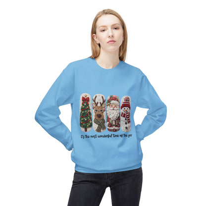 Christmas Crewneck Sweatshirt — Festive Tree Reindeer Santa Snowman Design Printify