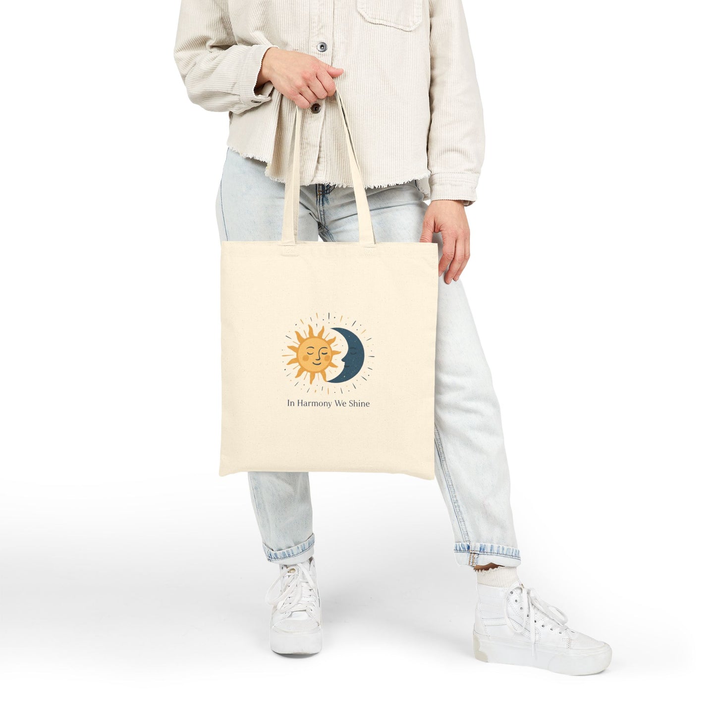 Sun and Moon Tote Bag — "In Harmony We Shine" Cotton Tote Printify
