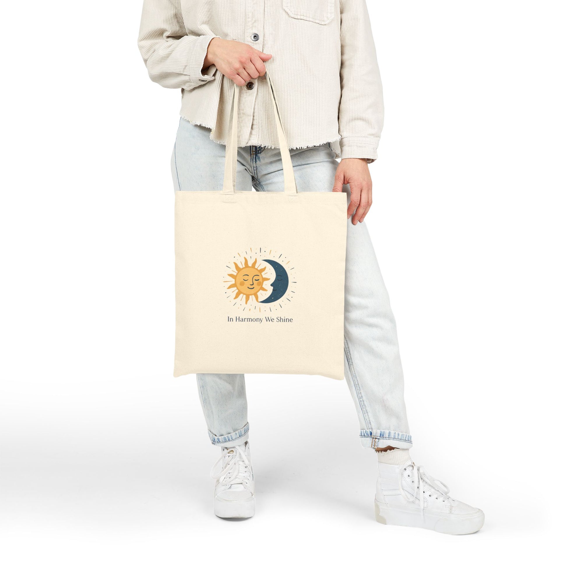 Sun and Moon Tote Bag — "In Harmony We Shine" Cotton Tote Printify