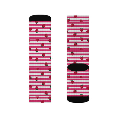 Heart Stripe Socks — Pink Valentine Sublimation Crew Socks Printify