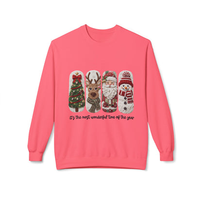 Christmas Crewneck Sweatshirt — Festive Tree Reindeer Santa Snowman Design Printify