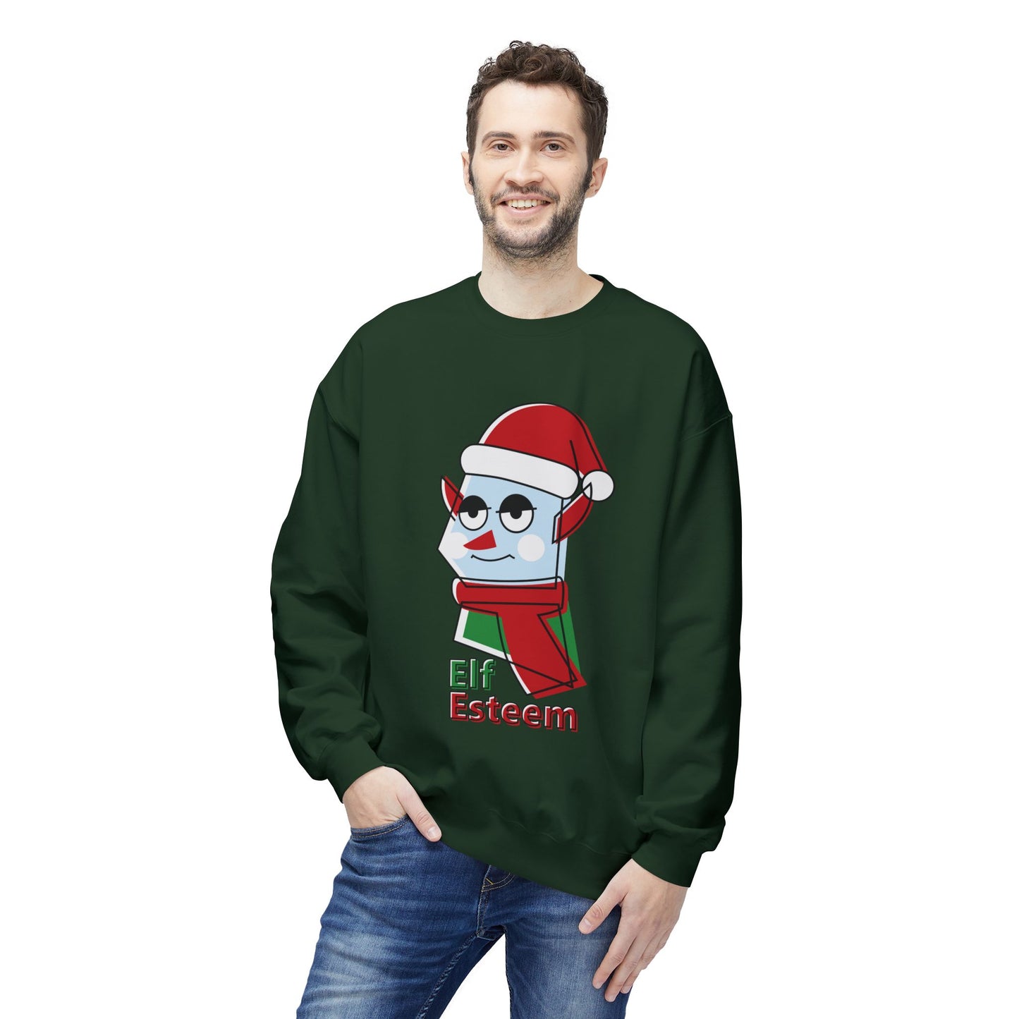 Elf Esteem Crewneck Sweatshirt — Funny Retro Holiday Christmas Sweater Printify
