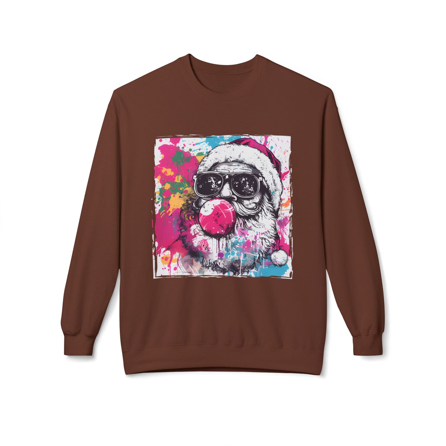 Skull Santa Bubblegum Sweatshirt – Colorful Holiday Graphic Crewneck Printify