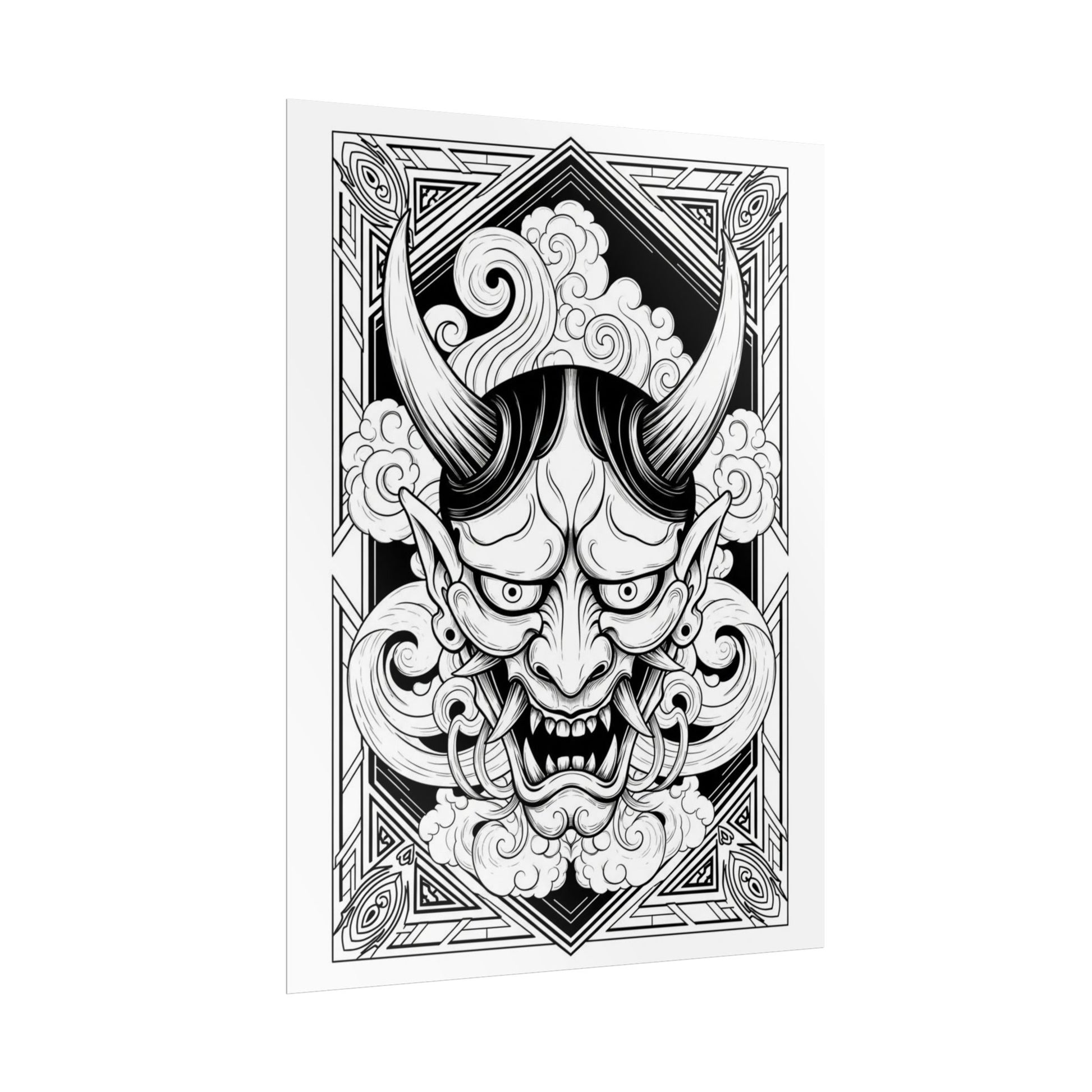Hannya Demon Wall Art Poster — Black & White Japanese Mask Wall Print Printify