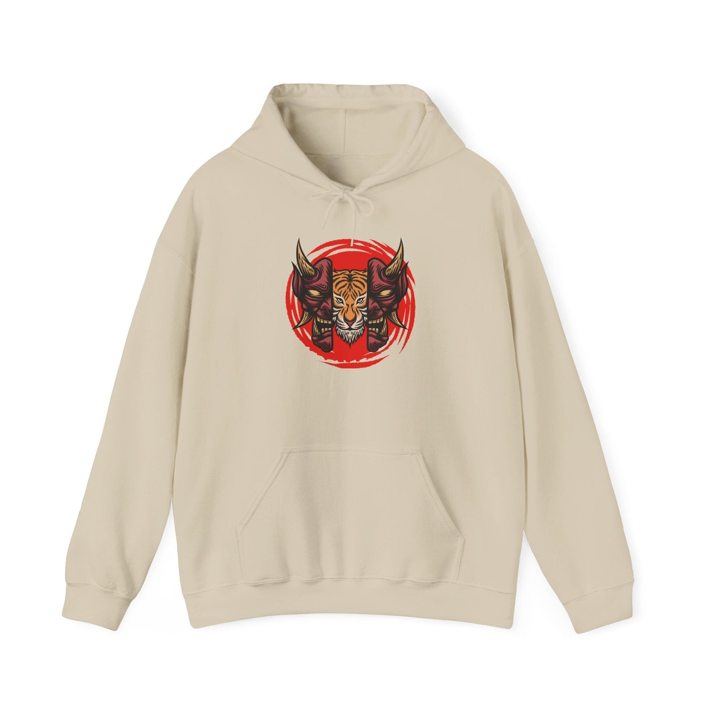 Tiger Demon Hoodie – Red Circle Oni Mask Graphic Printify