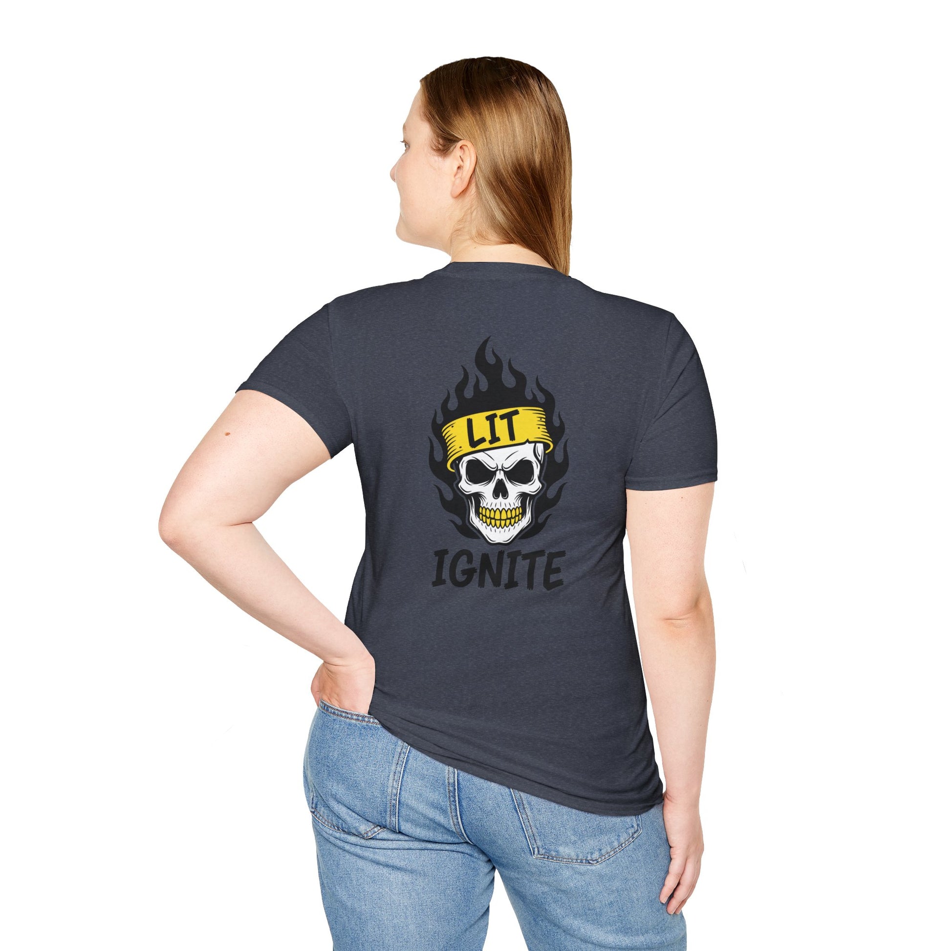 Ignite Skull T-Shirt — 'Ignite' Text & Flaming Skull 'LIT' Graphic Printify