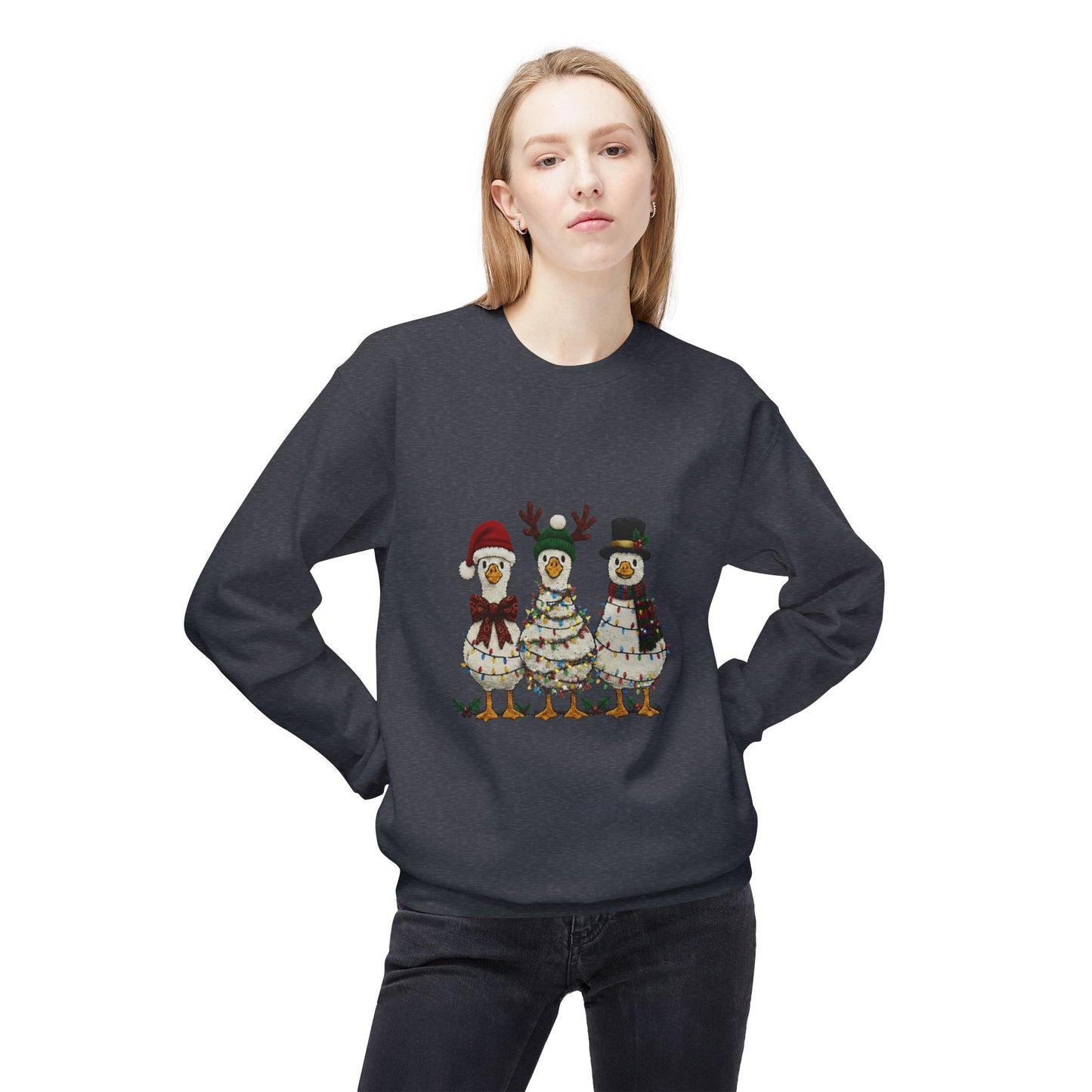 Christmas Duck Family Sweatshirt — Festive Holiday Trio Crewneck Printify