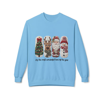 Christmas Crewneck Sweatshirt — Festive Tree Reindeer Santa Snowman Design Printify