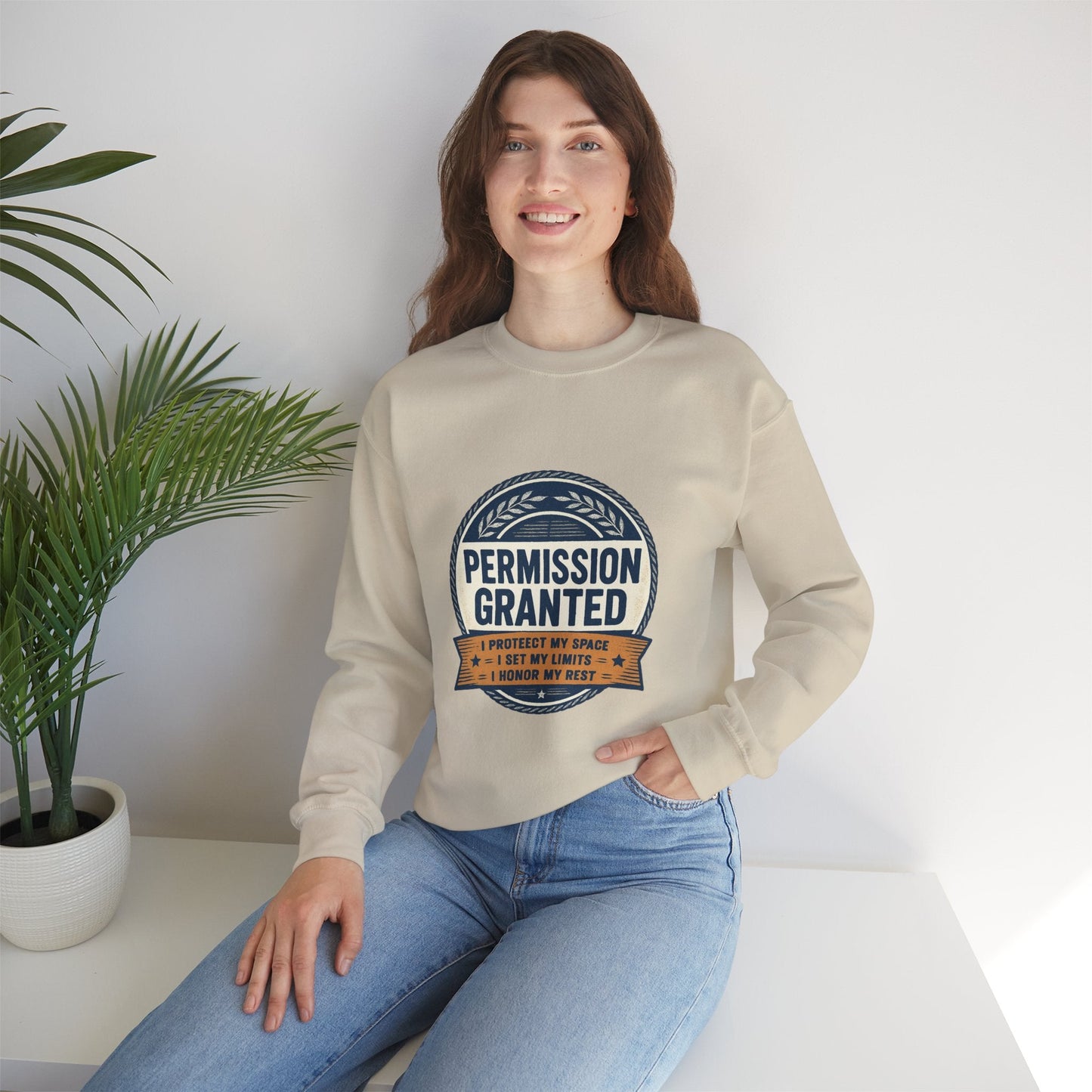 Permission Granted Sweatshirt – Inspirational Self-Care Crewneck Printify