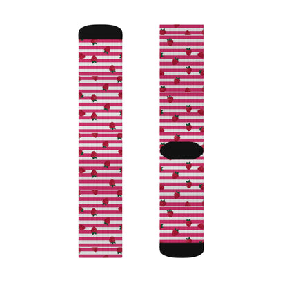 Heart Stripe Socks — Pink Valentine Sublimation Crew Socks Printify