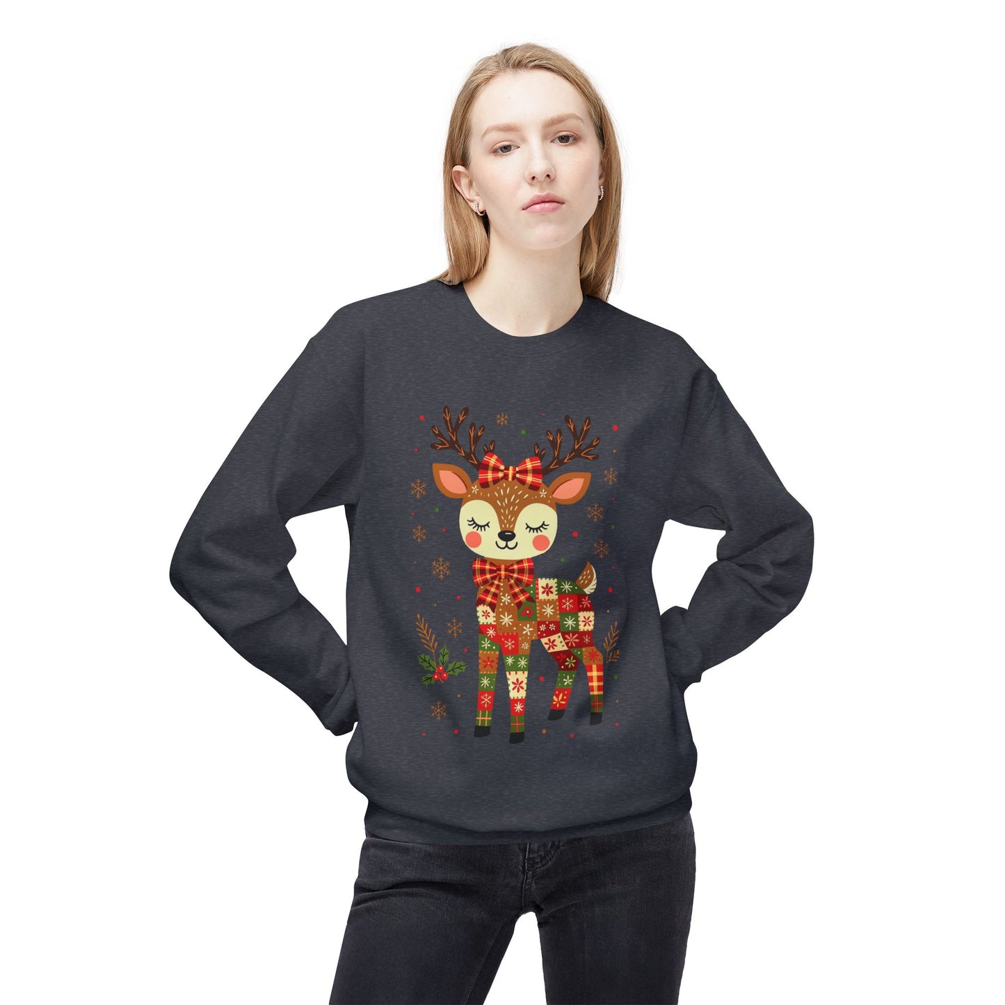 Christmas Patchwork Reindeer Sweatshirt Printify
