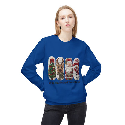 Christmas Crewneck Sweatshirt — Festive Tree Reindeer Santa Snowman Design Printify