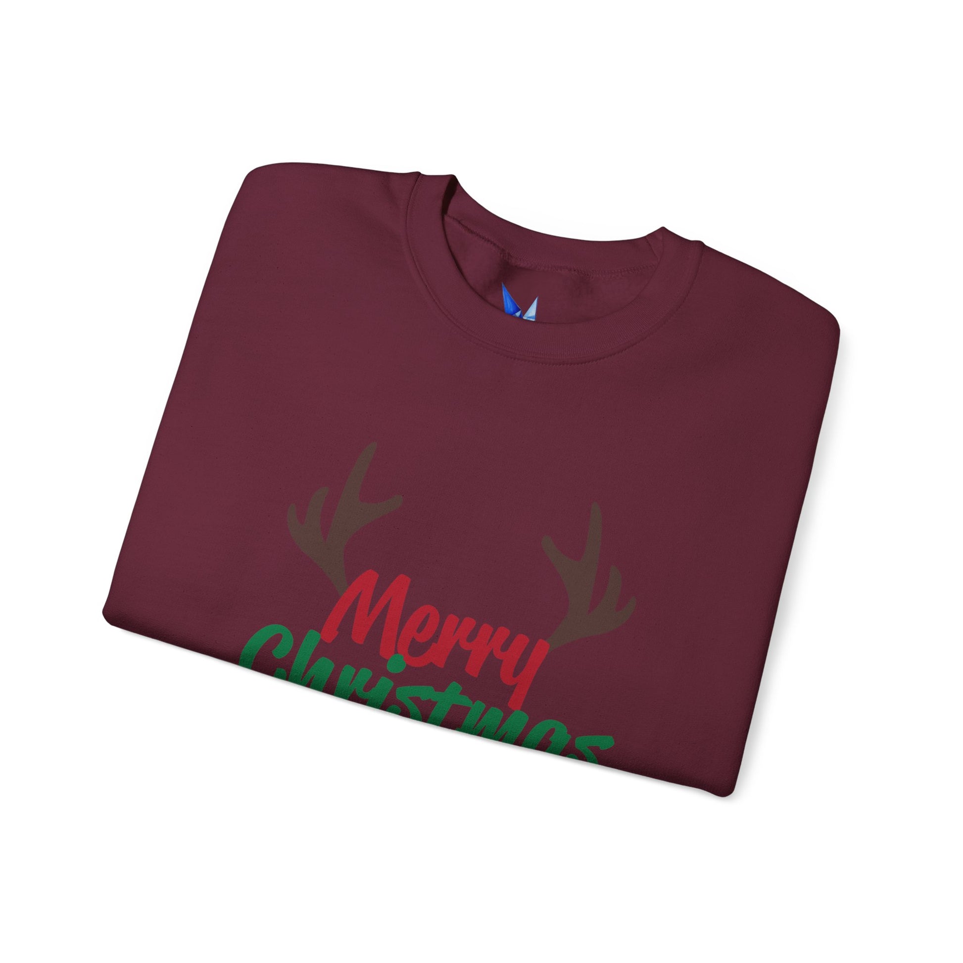 Merry Christmas Reindeer Antlers Crewneck Sweatshirt Printify