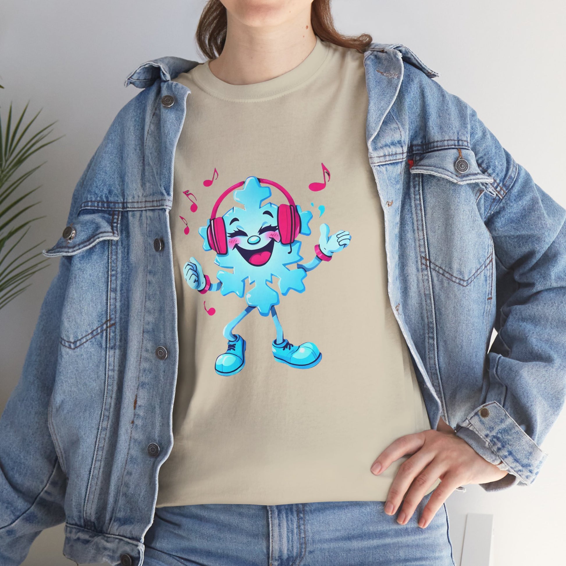 Music Lover Graphic Tee — Happy Snowflake Headphones Character Shirt Printify